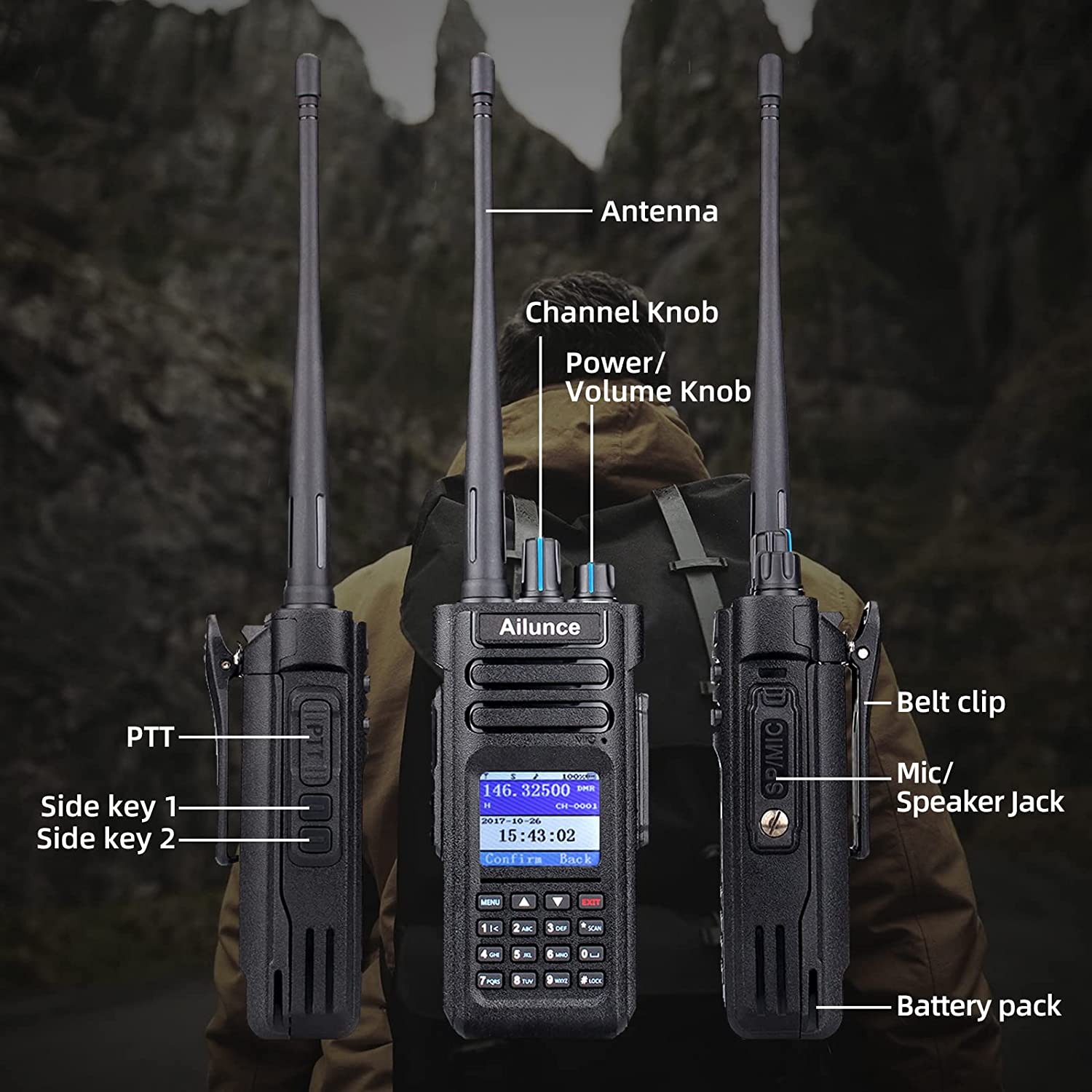 Ailunce HD1 DMR Radio Dual Band, IP67 Waterproof Digital Analog Two Way ...